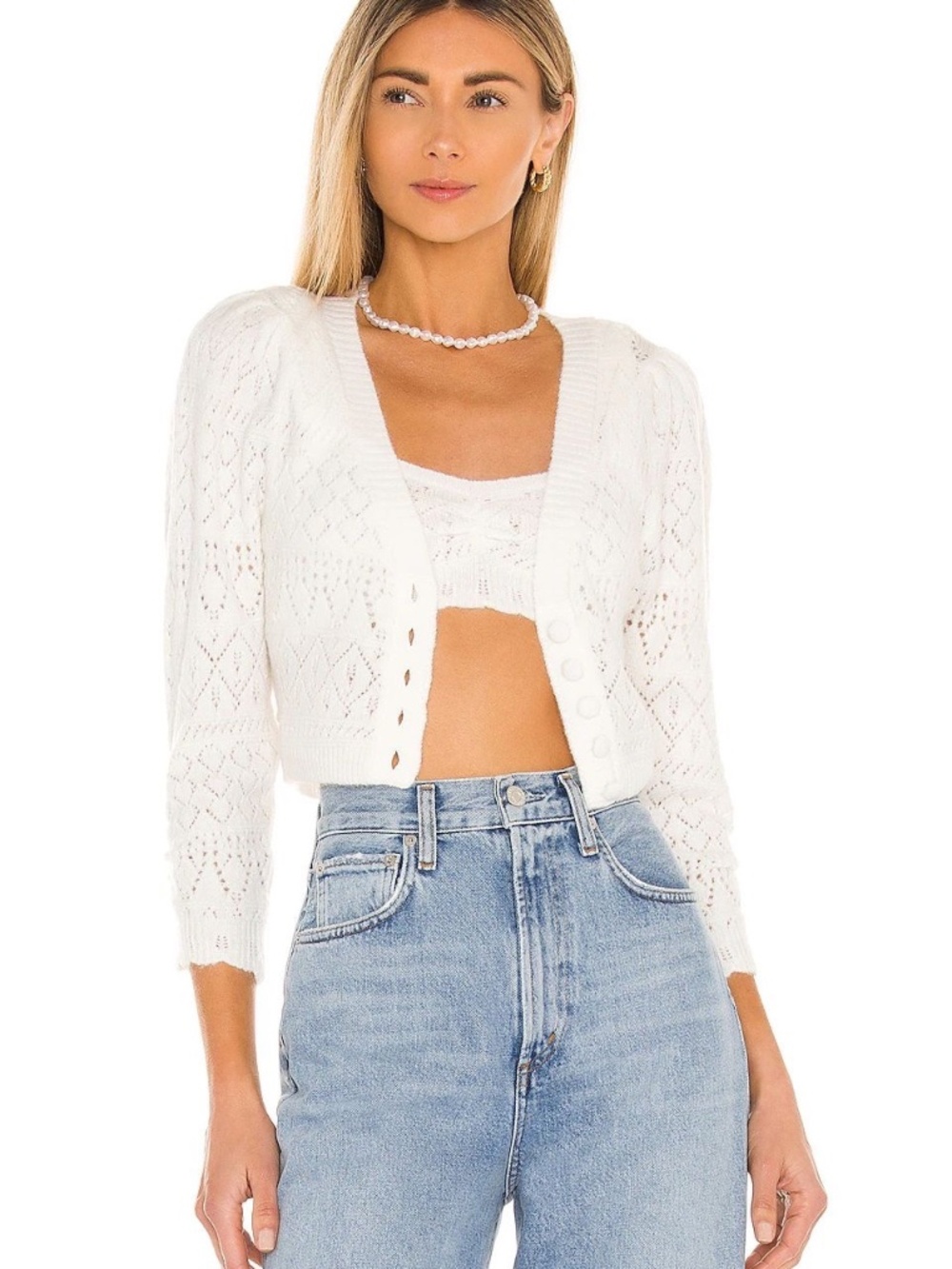 For Love and Lemons | Coastal Cowgirl White Crochet Cardigan - Small - Picture 8 of 8
